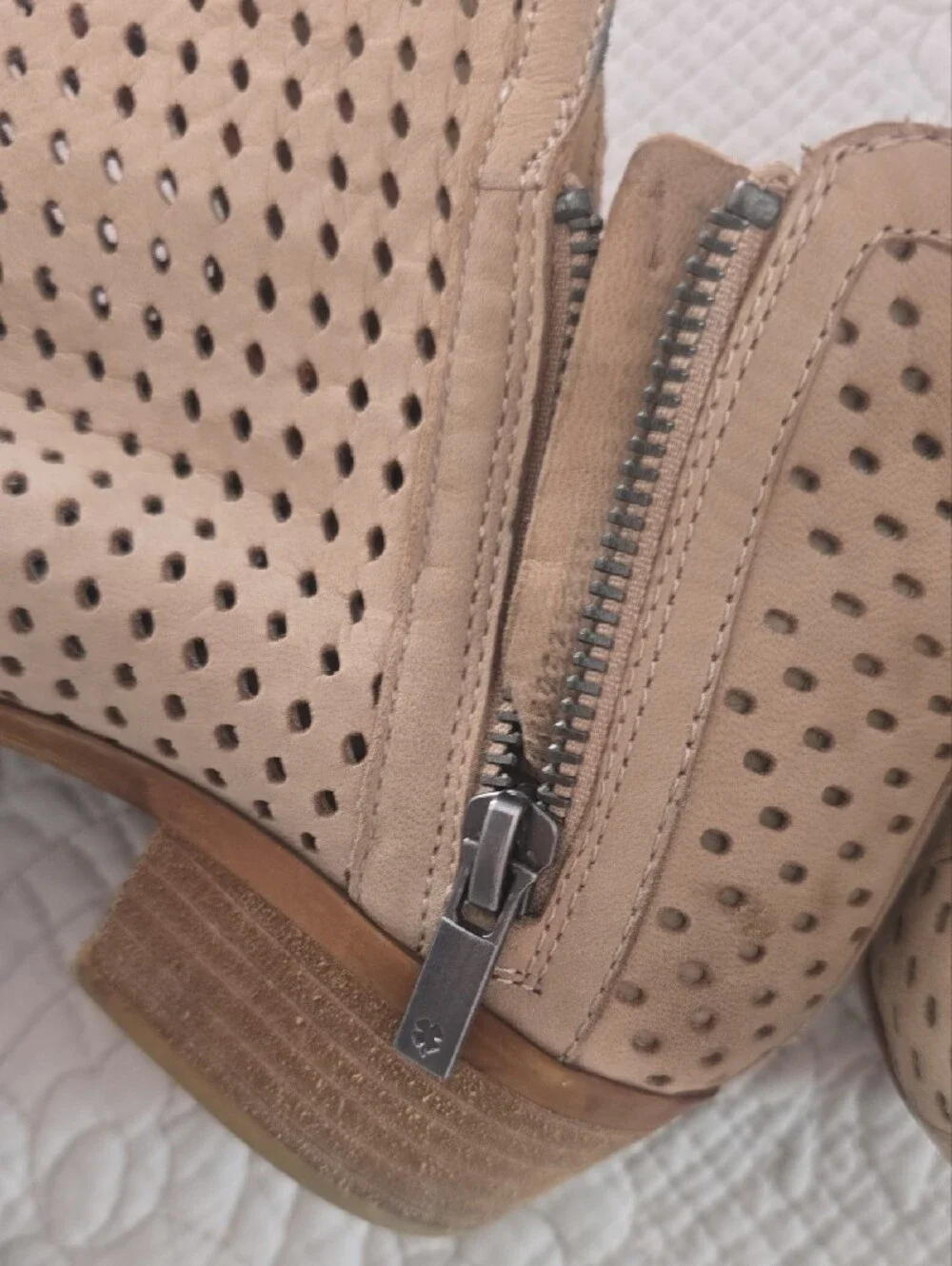 Lucky Brand Perforated Light Tan Women's Ankle Boots with Side Zip On Both Sides